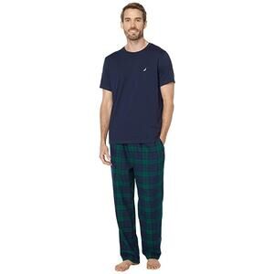 Nautica Men's Flannel Pajama Pants & Solid Pajama T-Shirt Set Size Small